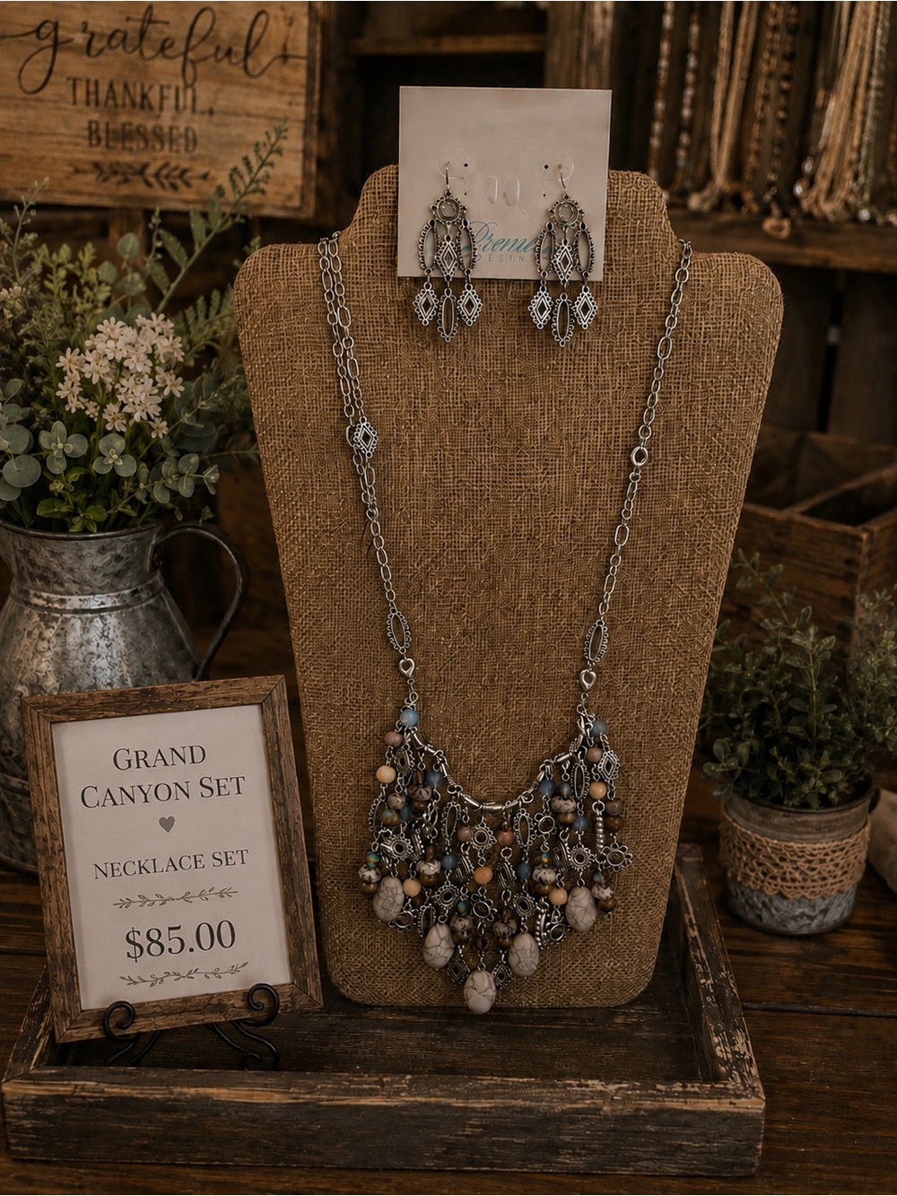 Grand Canyon Set Silver-Tone Beaded Statement Necklace & Earrings